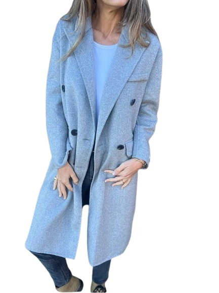 Women's Mid-length Lapel Long Sleeve Double-breasted Casual Jacket