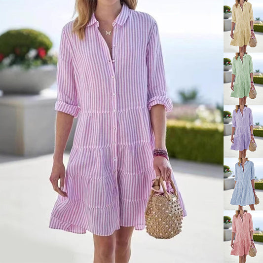 Striped Button-Up Shirt Dress