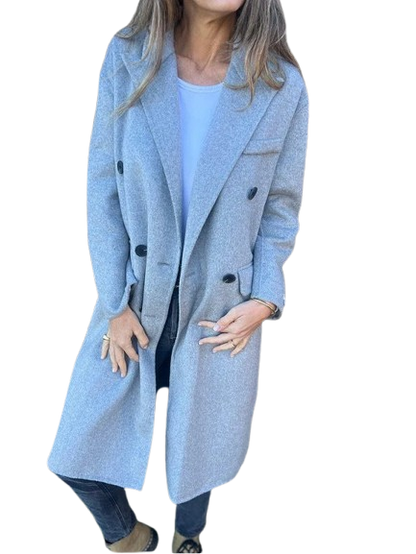 Women's Mid-length Lapel Long Sleeve Double-breasted Casual Jacket