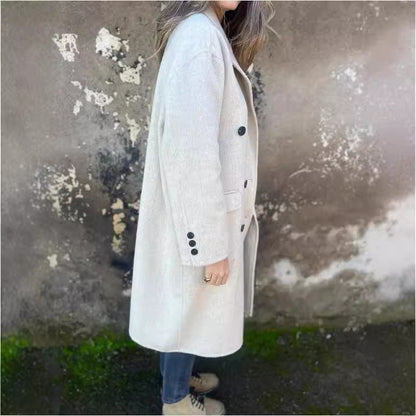 Women's Mid-length Lapel Long Sleeve Double-breasted Casual Jacket